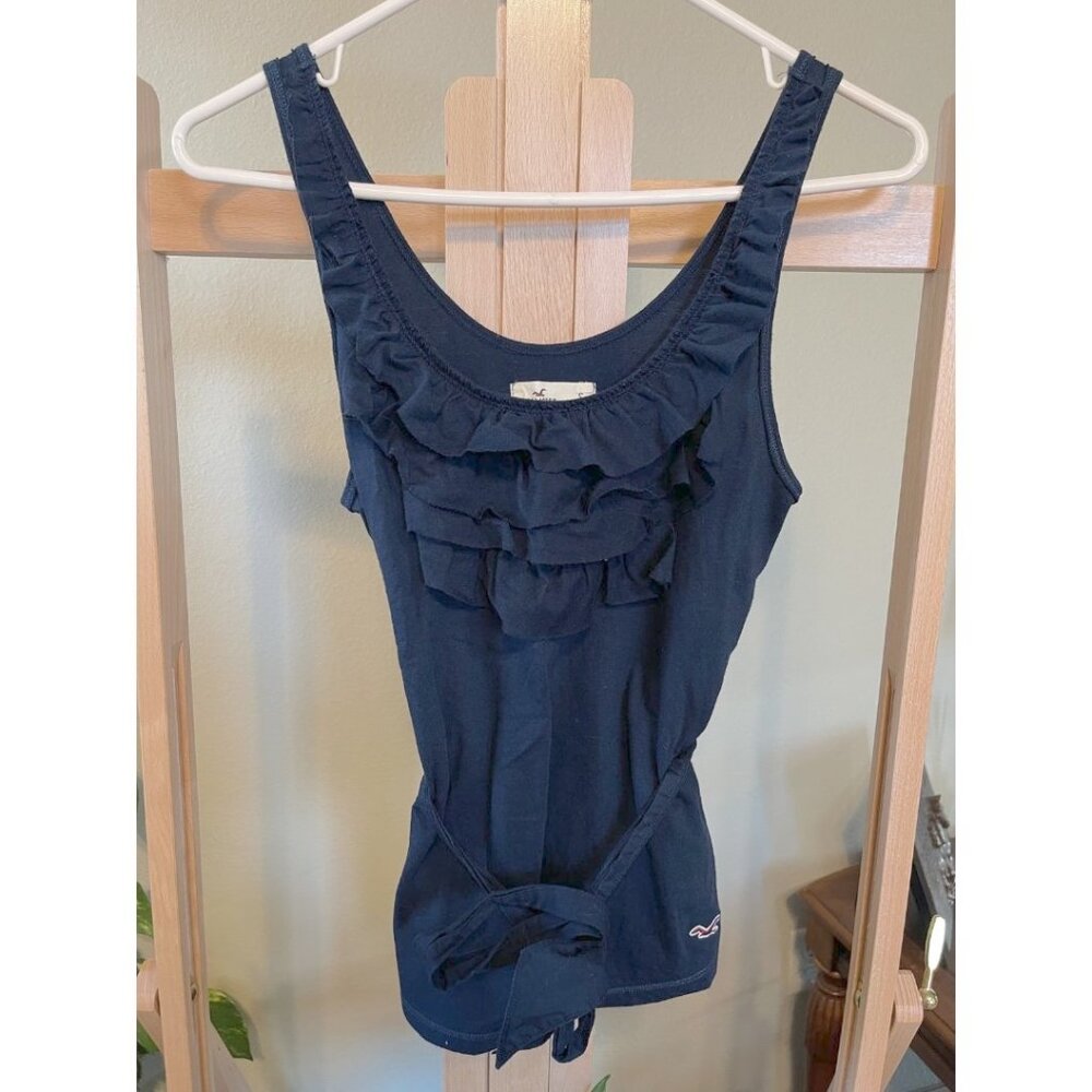 Navy Ruffle Tie Waist Tank | S | Hollister